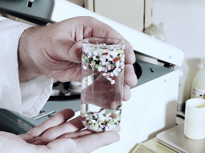 Sample glass with separated plastic fractions in the atp lab